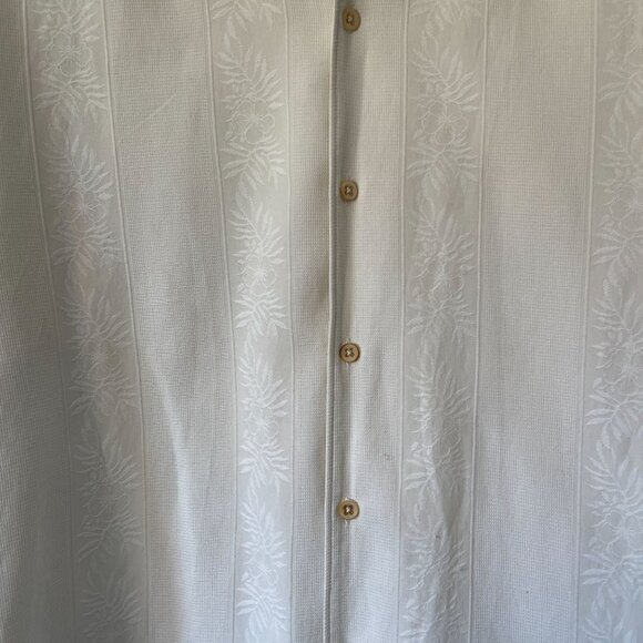 Tommy Bahama Beige Long Sleeve Button-Up Shirt M Silk Blend Textured Palm Leaf - Picture 6 of 9